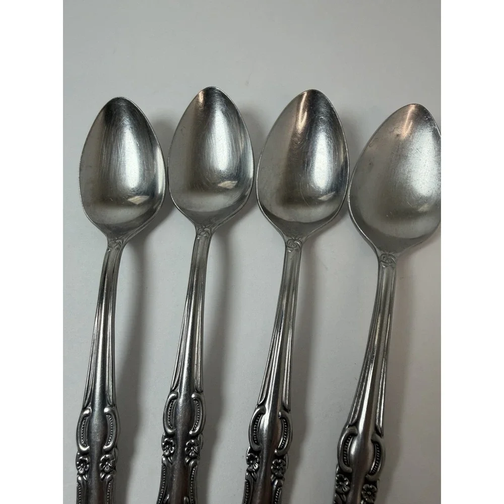 Marseilles Stainless Flatware 4 Teaspoons Floral Vintage Japan